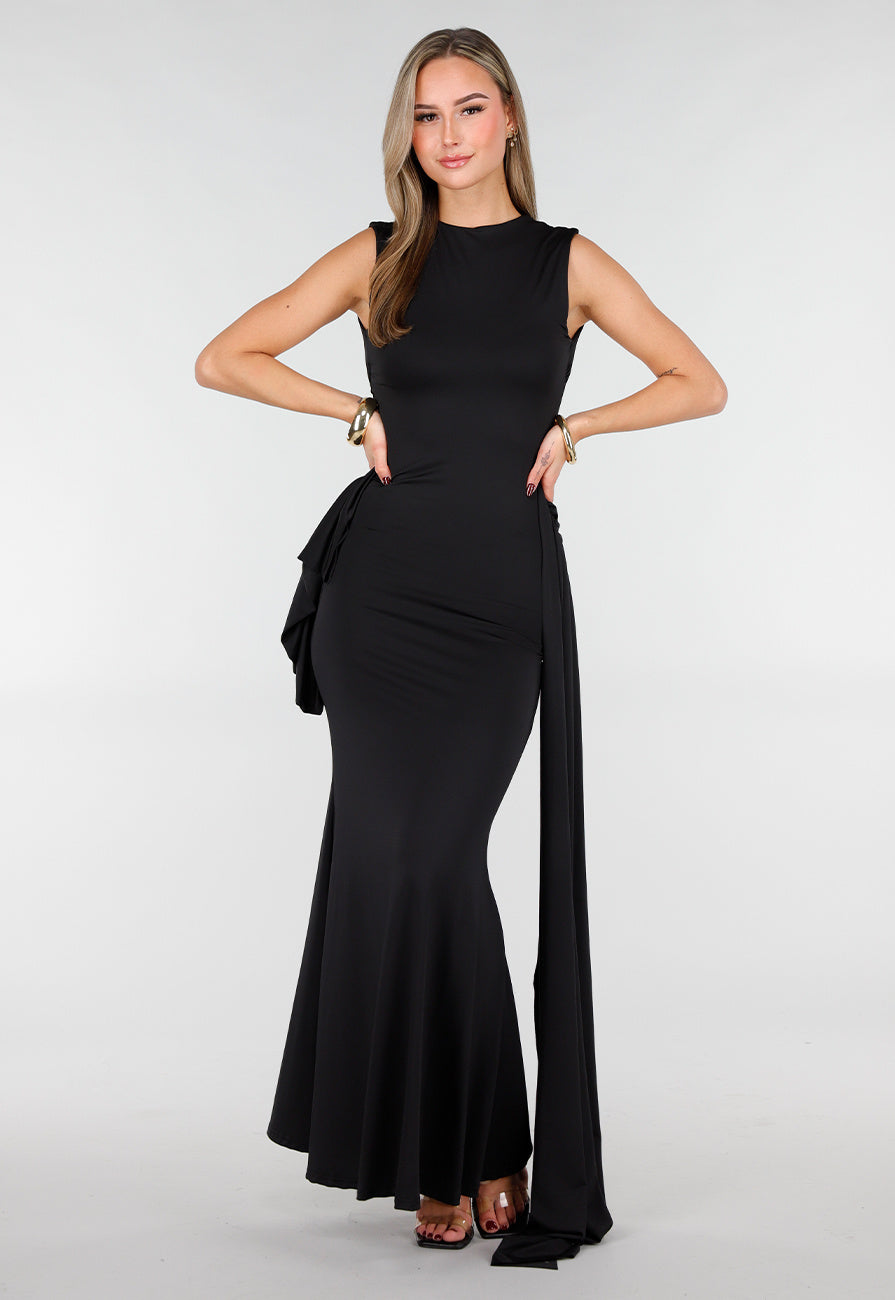 Zwarte Elegante Maxi Jurk met Getailleerde Fit