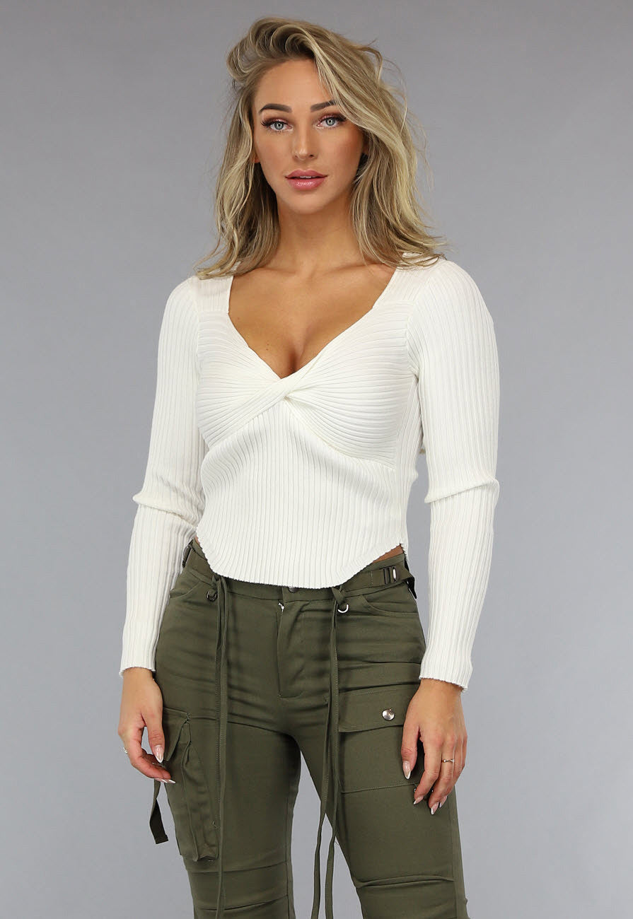 Longsleeve Rib Top in Gebroken Wit