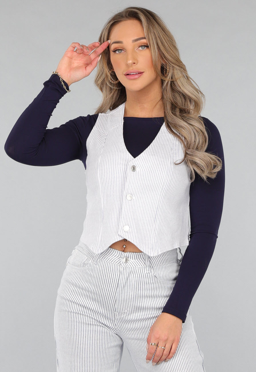 Gestreepte Gilet Top met Knopen