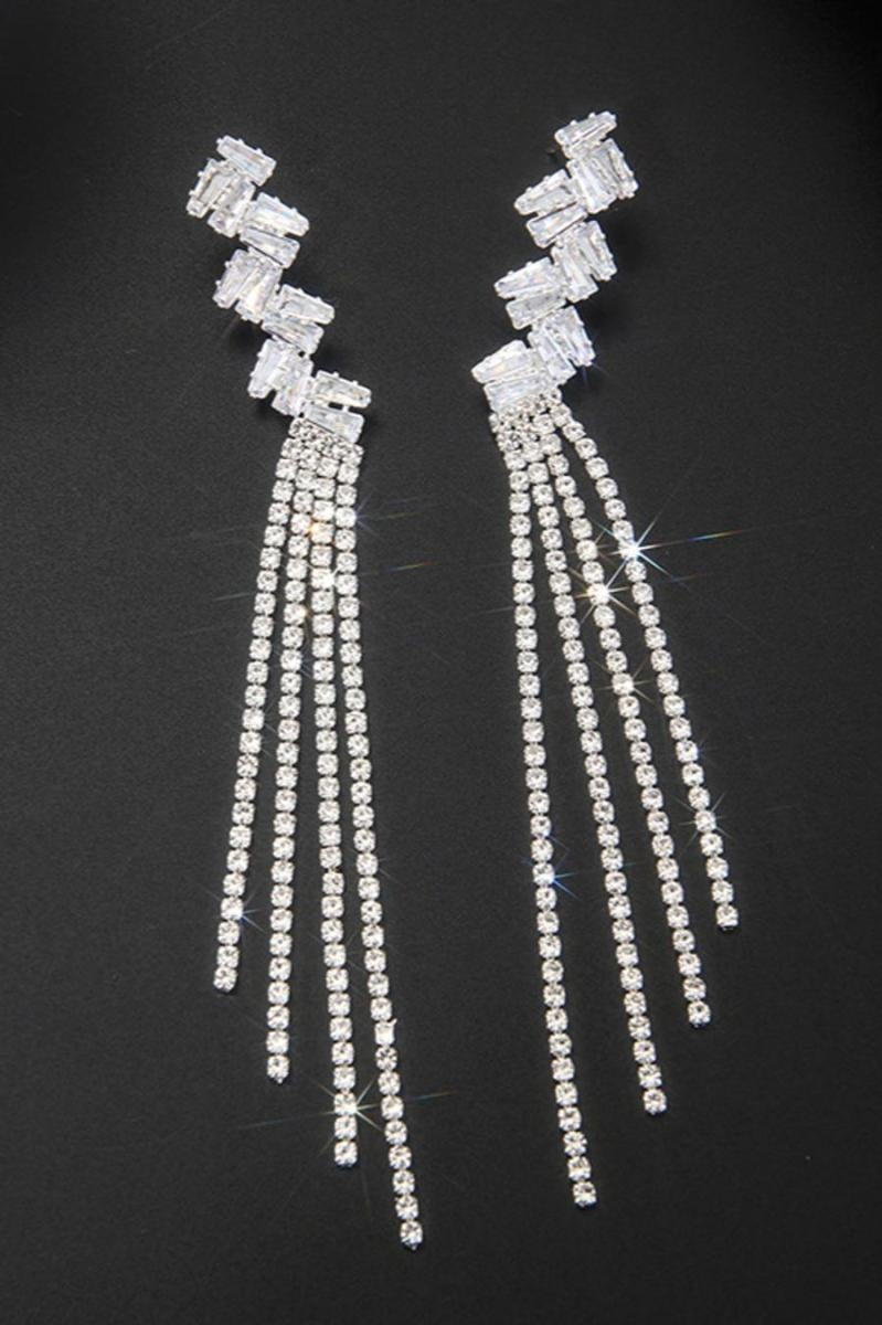 Lange Zilveren Strass Oorbellen met Zigzag