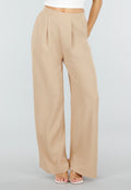 High Waist Beige Linnen Look Petite Broek met Tailleband