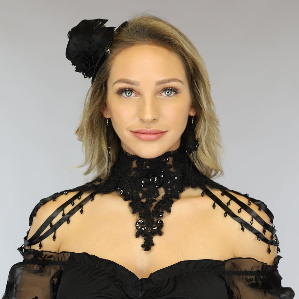 Zwarte Victorian Kraag met Kraaltjes