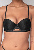 Zwarte Kanten Push-Up Beugel BH met Afneembare Bandjes