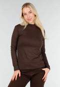 Bruine Top met Lange Mouwen en Col