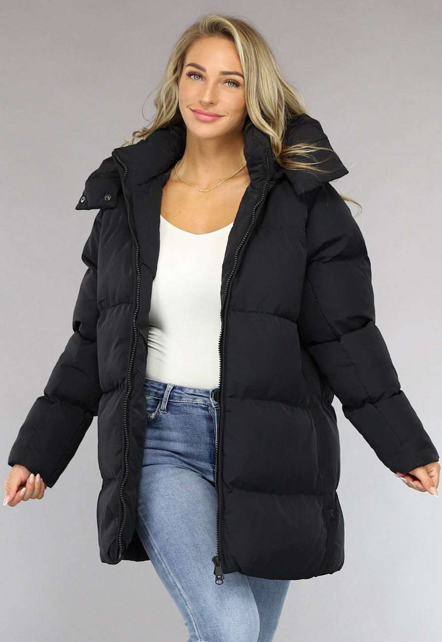 Zwarte Puffer Jas met Afritsbare Capuchon