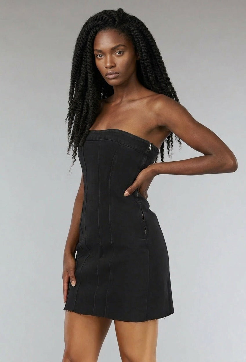 Zwart Strapless Denim Jurkje