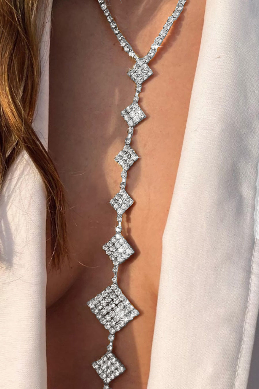 Zilveren Square Hals Bodychain met Strass