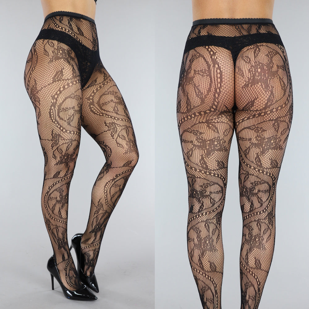 Zwarte Panty met Fossil Print