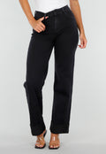 NEW020926 Zwarte Denim Straight Leg Jeans met Brede Omslag