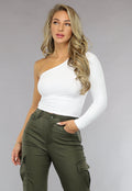 Basic Witte Asymmetrische Top met One Shoulder