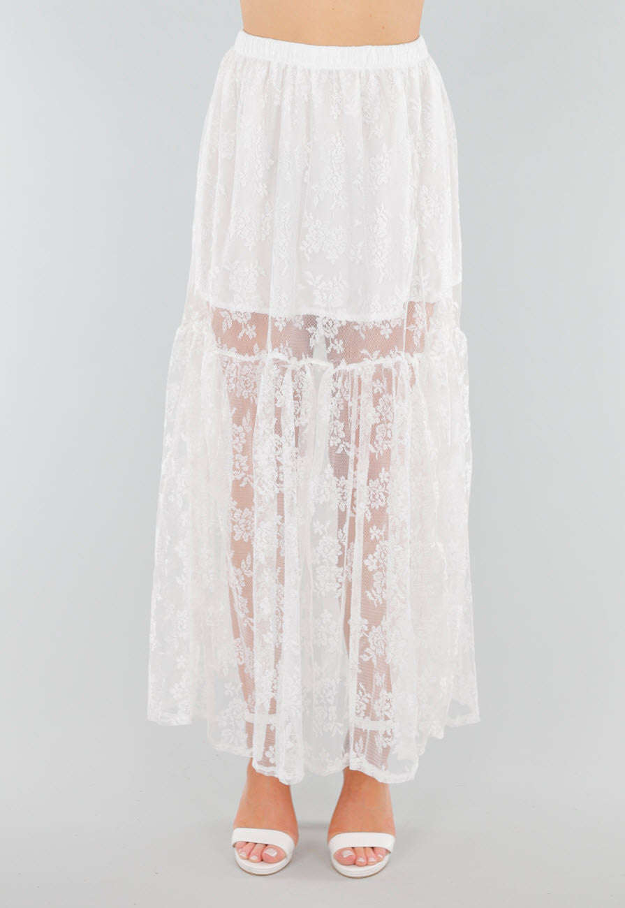 High Waist Witte Maxi Rok van Kant met Onderrok