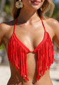 Rode Triangel Bikini Top met Franjes