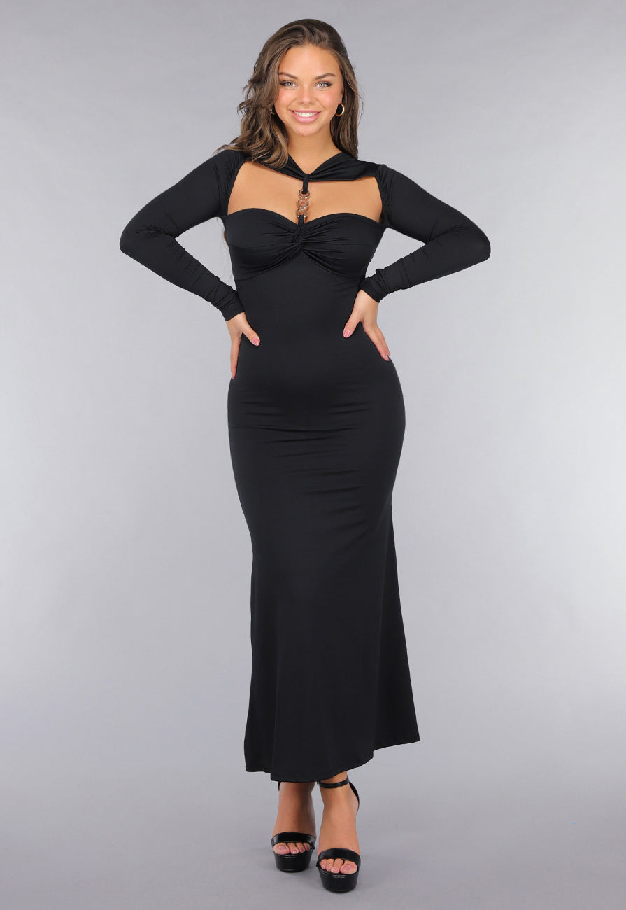 Zwarte Jurk met Pads en Twist Detail