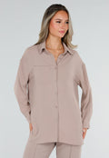 NEW220726 Beige Blouse met Kraag, Knoopsluiting en Lange Mouwen