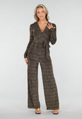 Jumpsuit met Ceintuur en Lange Mouwen in Goud met Glitterprint