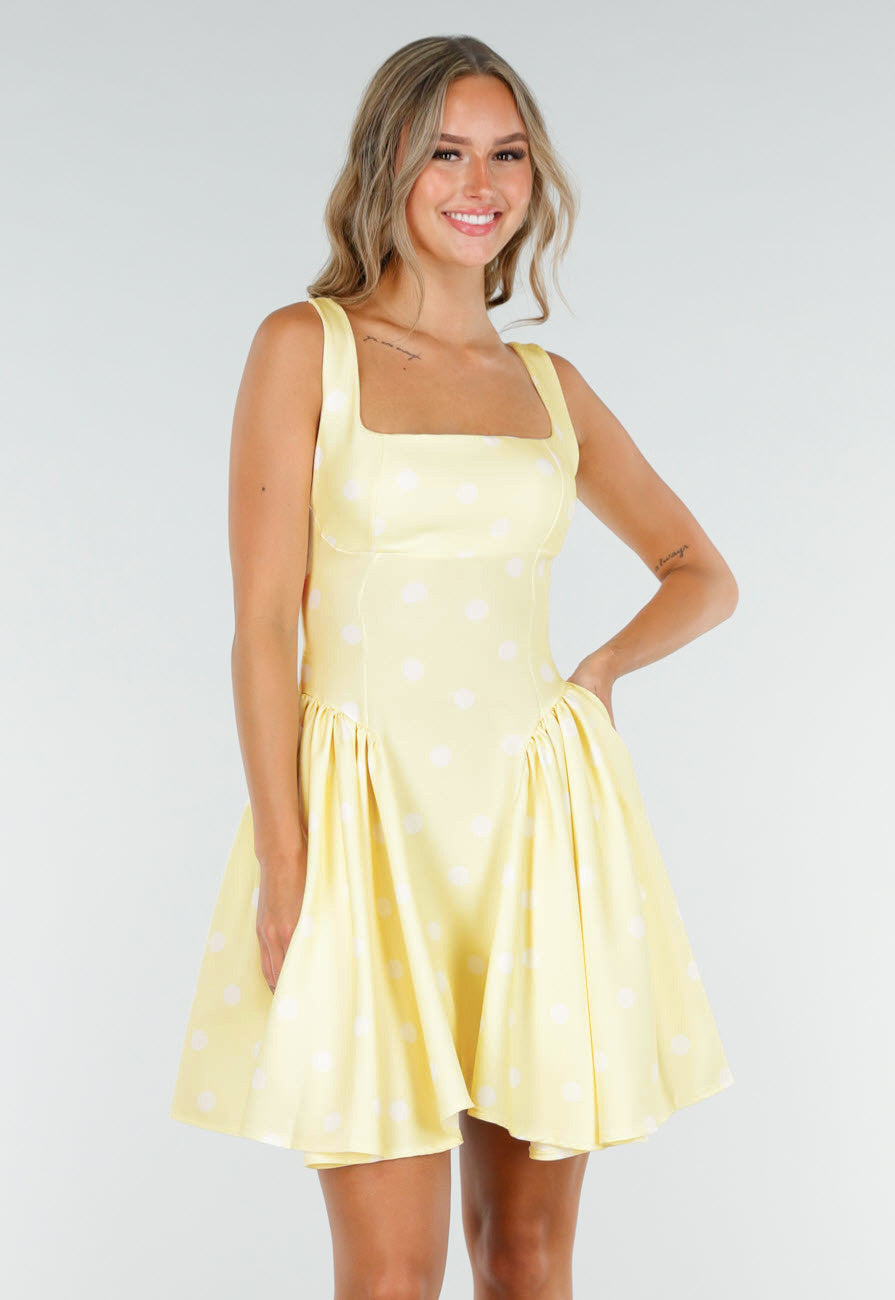 Butter Yellow Stippenjurk met Stretch en Ingewerkte Pads