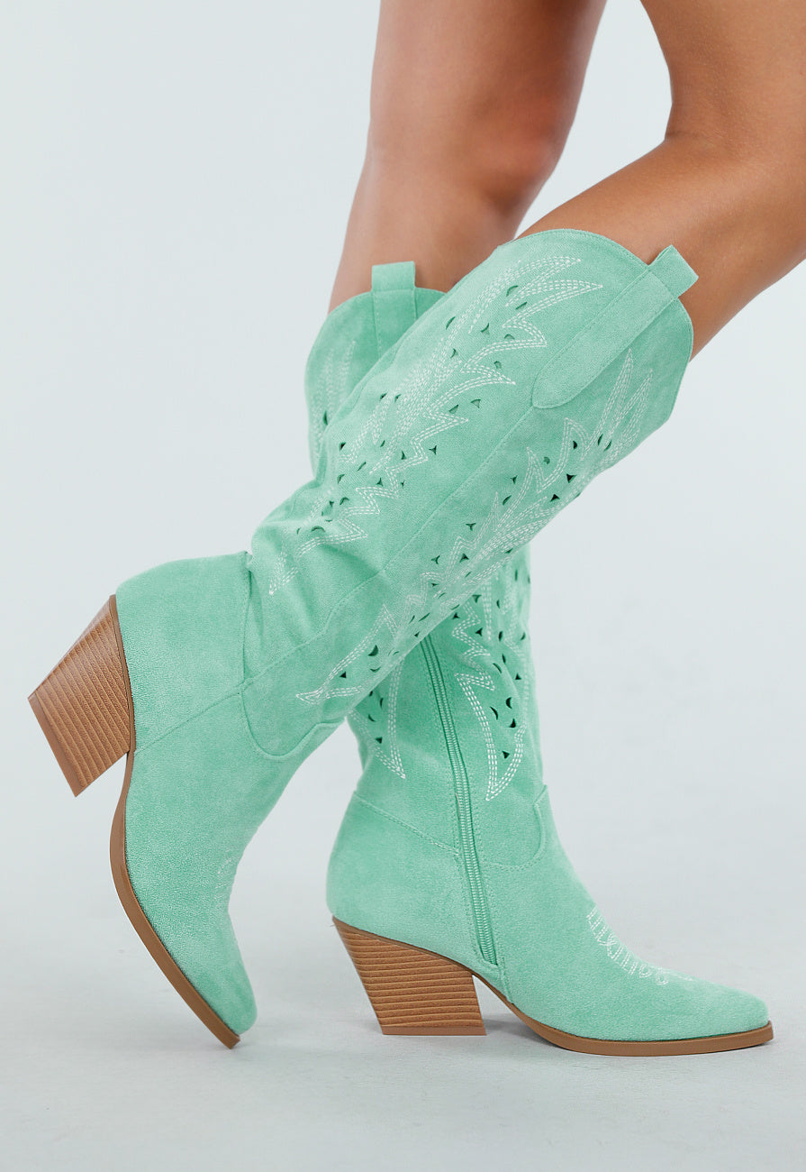 Mintgroene Suèdelook Cowboylaarzen