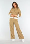 Tweedelige Camel Set met Elastische Tailleband en Blouse Detail