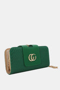 Groene Clutch met Goudkleurige Ketting en Gevlochten Textuur