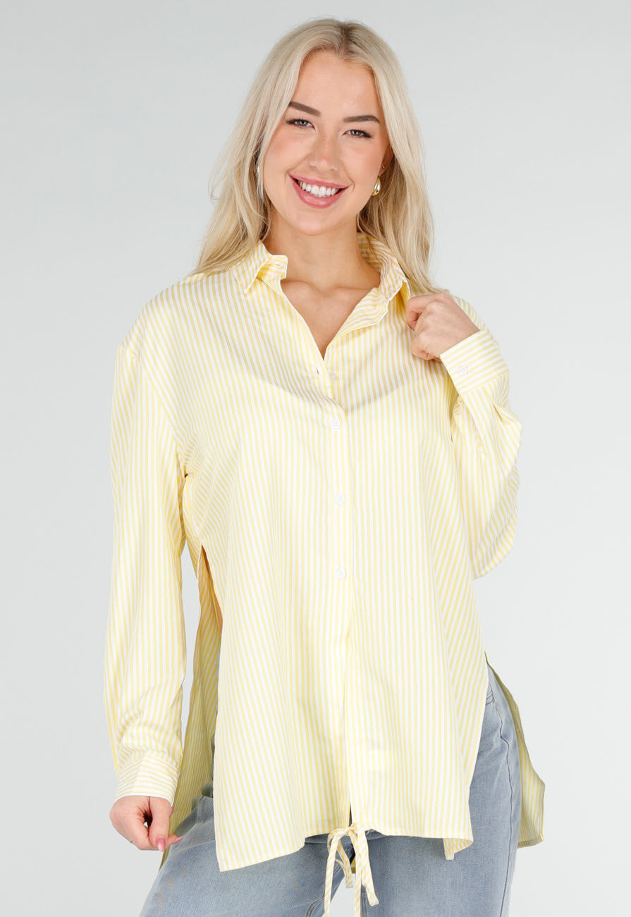 Butter Yellow Gestreepte Blouse met Lange Mouwen en Strikdetail