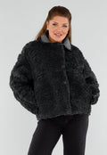 Zwarte Teddy Bontjas met Knoopsluiting