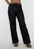Redial Jeans Donkerblauwe Wide Leg Jeans met Elastische Taille en Strikkoord