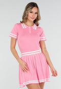 Roze Stretch Set met Polo Top en Plissé Rok