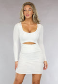 Geplooide Witte Bodycon Jurk met Cut Out