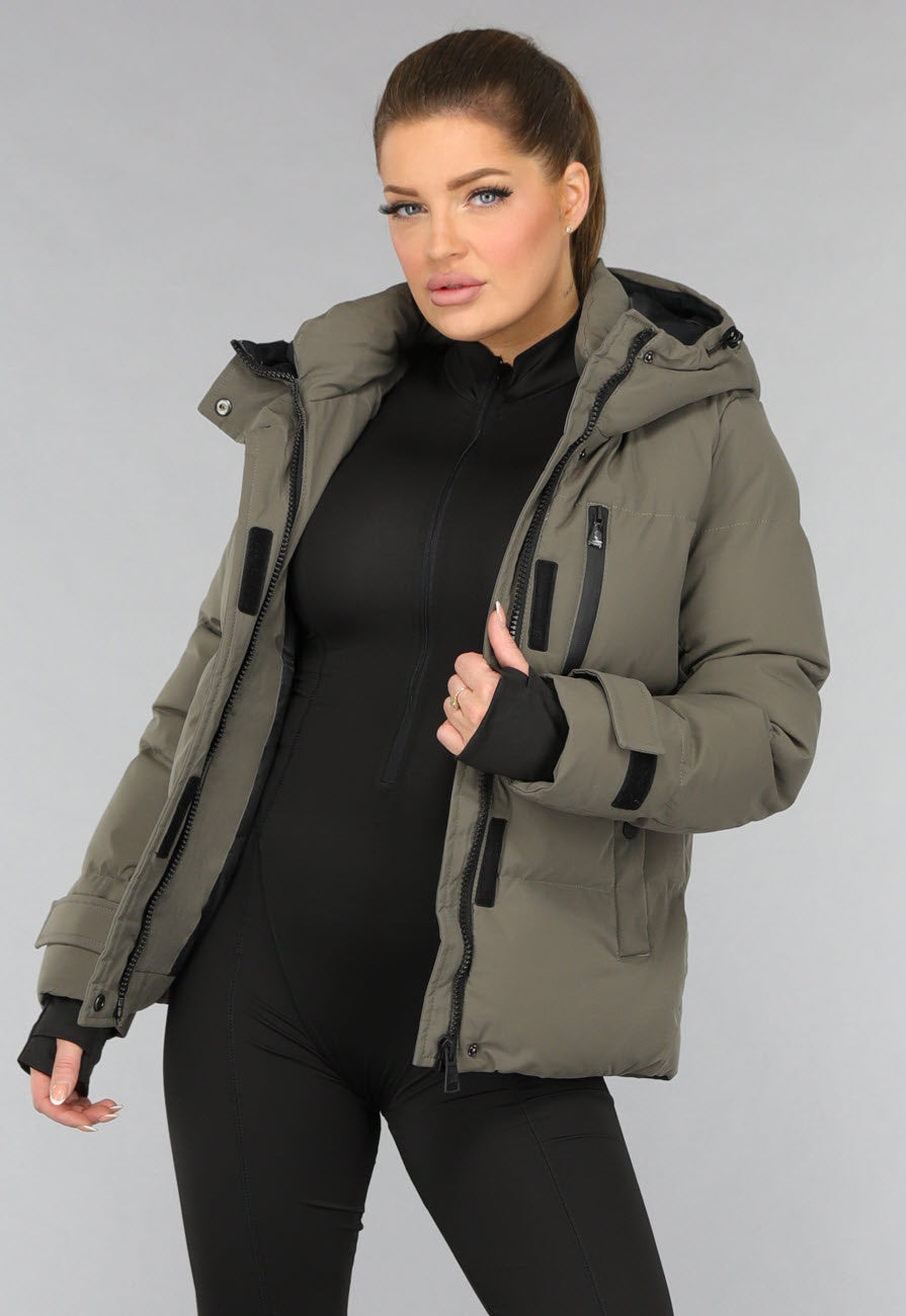 Korte Taupe Winterjas met Capuchon