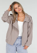 Taupe Bikerjack met Opstaande Kraag en Ritssluiting