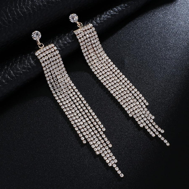 Gouden Waterval Oorbellen met Strass