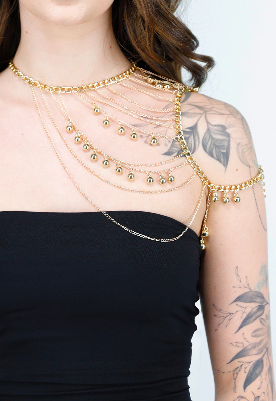 Goudkleurige Body Chain Sieraad met Schouderketting en Hangertjes