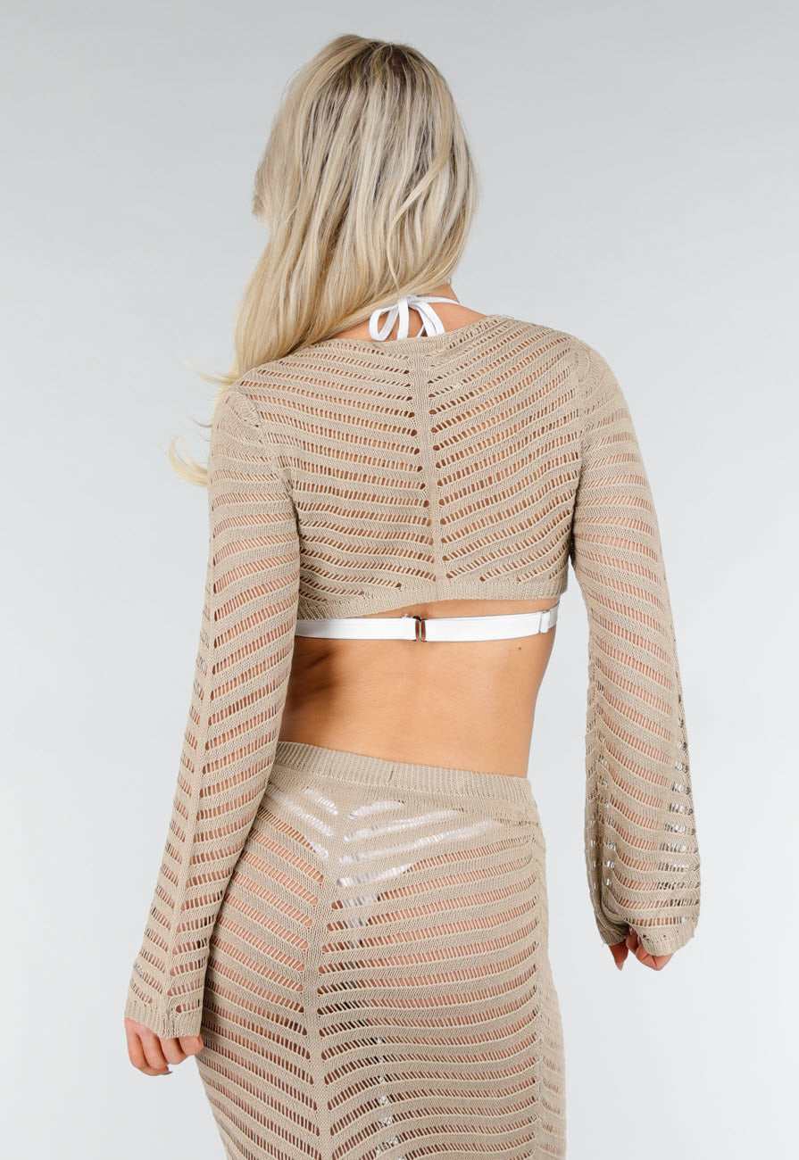 Beige Gehaakte Cover Up Set
