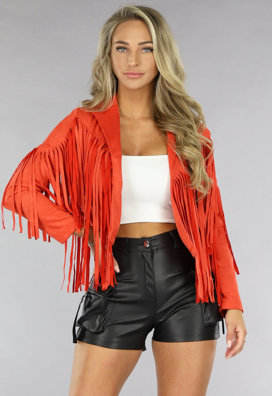 Oranje Suèdelook Fringe Jasje