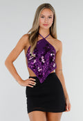 NEW120826 Paarse Halter Top met Pailletten, Glitter en Puntzoom
