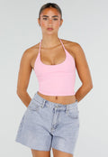 NEW120826 Roze Halter Sport Top met Verstelbaar Halterbandje, Uitneembare Pads en Stretch