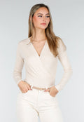 Crème Stretch Body met Lange Mouwen en V-Hals