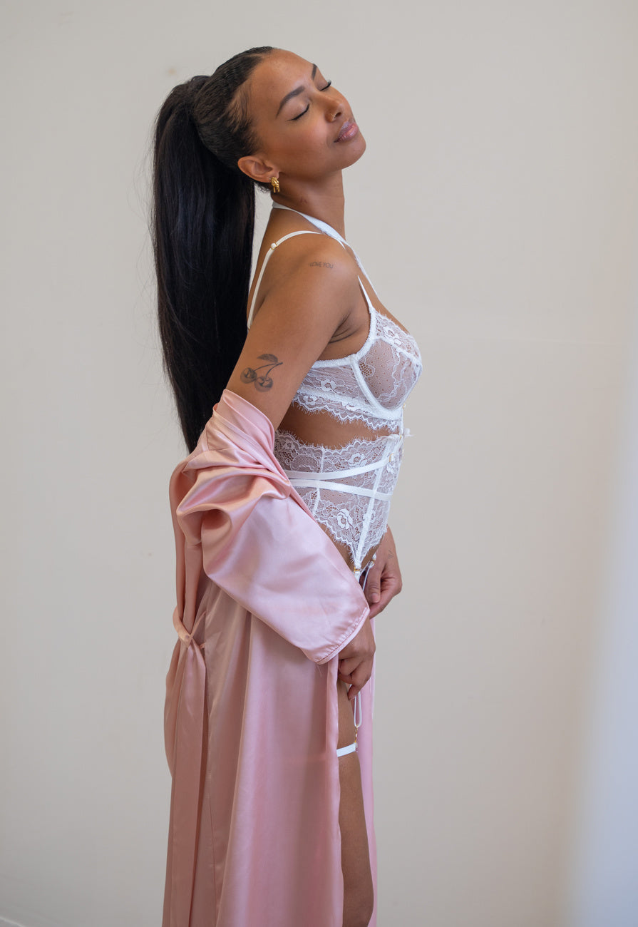 Satin Look Kimono Lang in Rosé