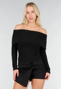Zwarte Off Shoulder Top met Lange Mouw