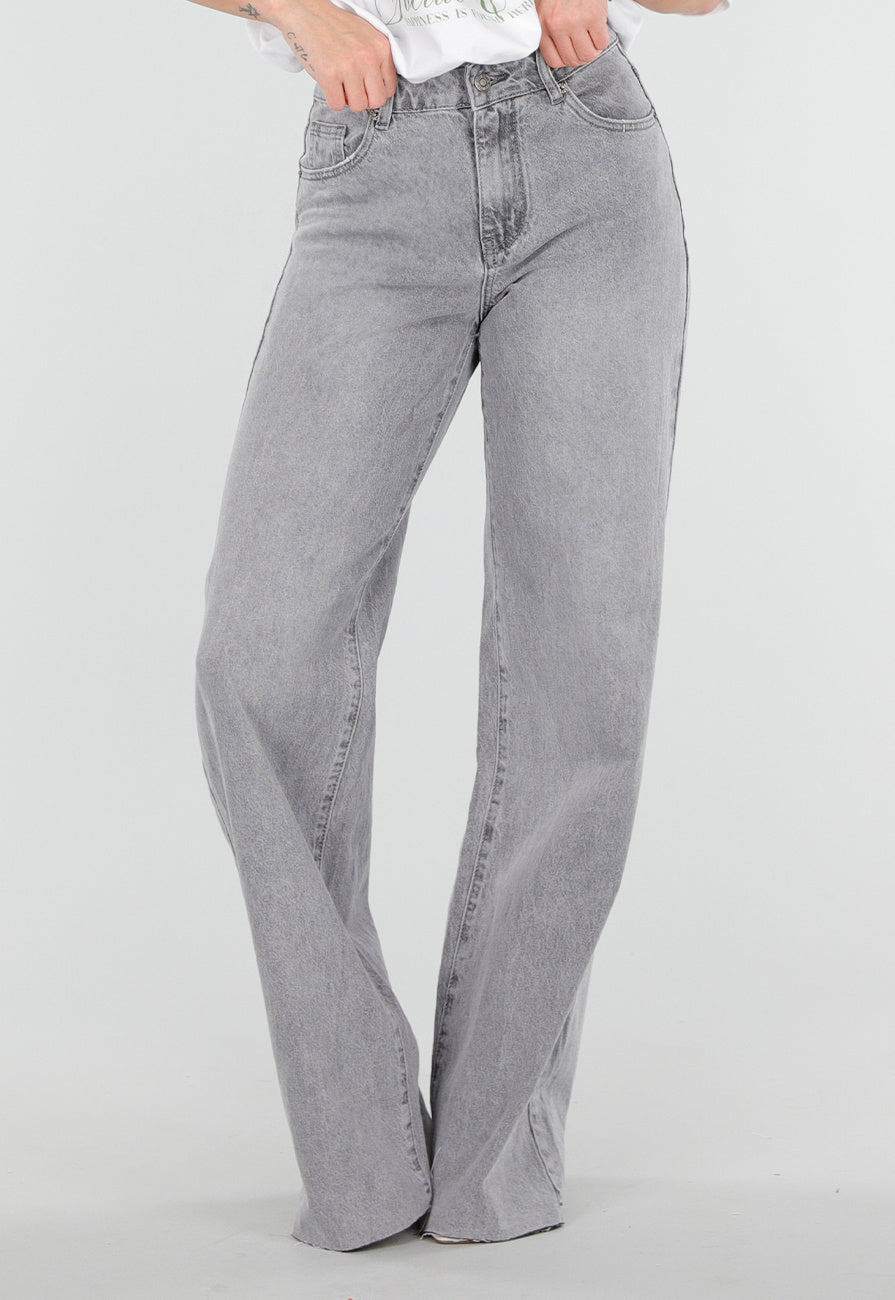 Grijze Wide Leg Tall Jeans met Gewassen Denim Wassing