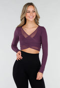 Paars Mesh Wrap Sporttop met Lange Mouwen