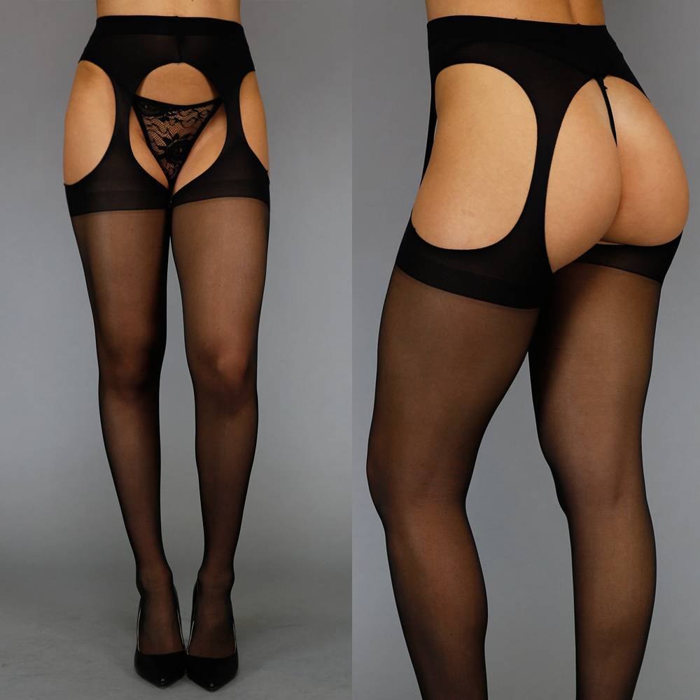 Effen Panty met Jarretel-Look Zwart
