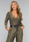 Gouden Shimmer V Hals Bodysuit
