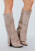 Beige Suède-look Hoge Laarzen met Split en Hak
