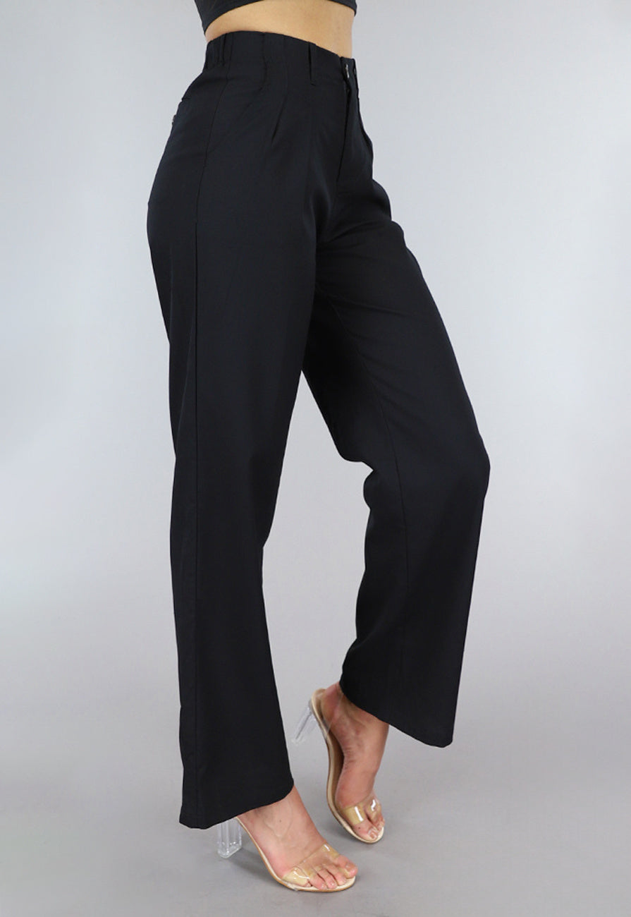 Zwarte Paperbag Broek met Geplooide Taille