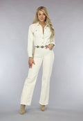 Redial Jeans Longsleeve Straight Leg Jeans Jumpsuit in Crème