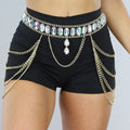 Gouden Waist Body Chain met Grote Strass Stenen