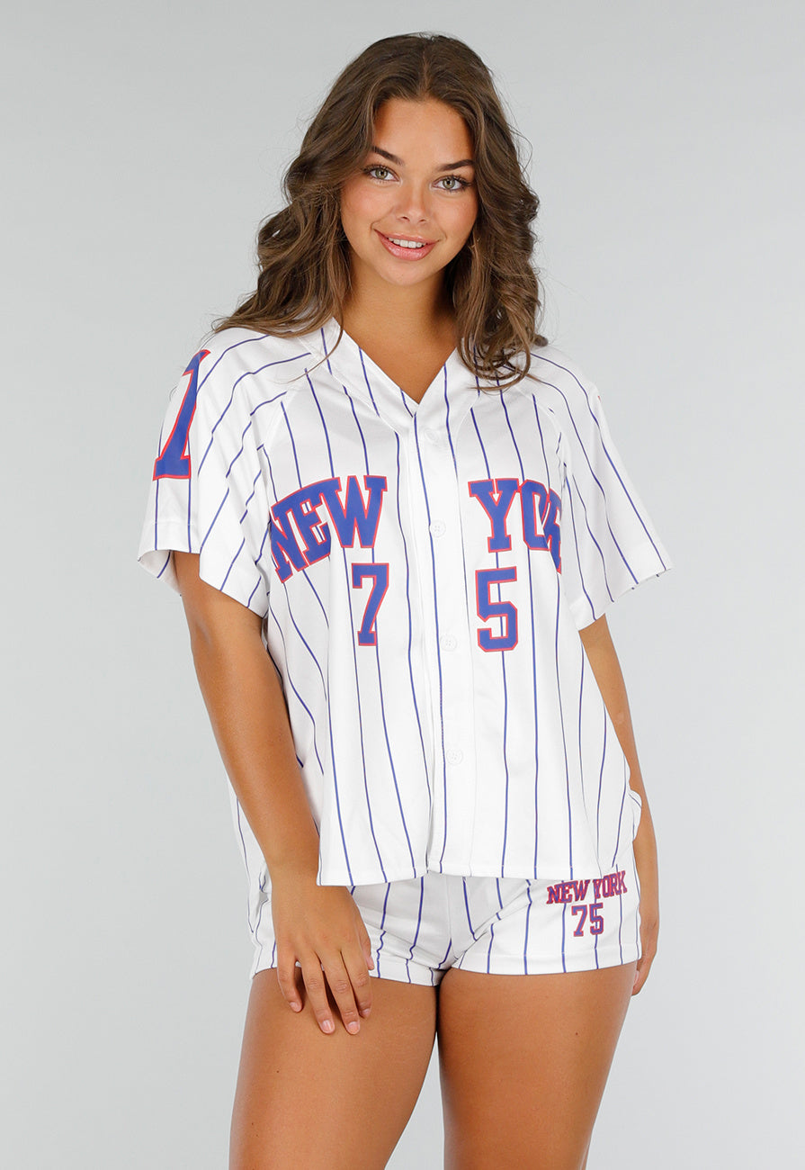 Wit Gestreept Stretchset met Sportprint en Knoopsluiting