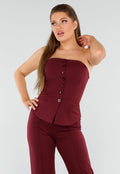 Bordeaux Strapless Korsettop met Knopen en Giletlook