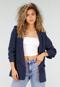 Marine Blauwe Blazer met Geplooide Driekwart Mouwen